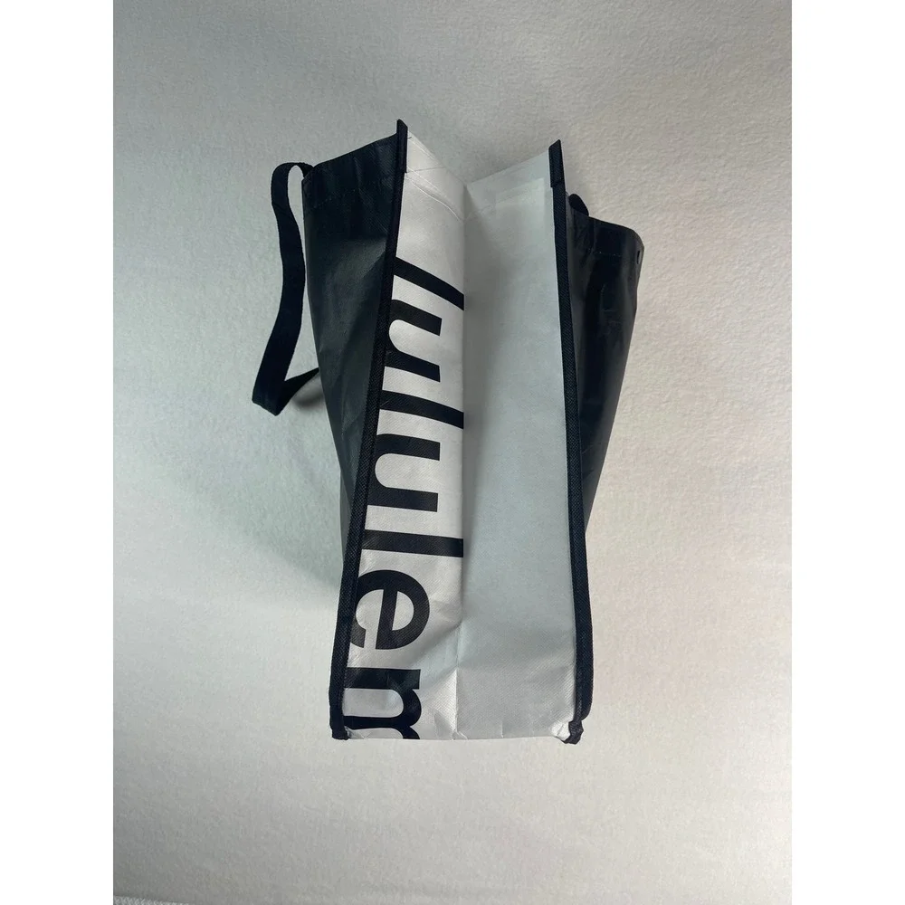Lululemon Reusable Shopping Tote Bag‎ Black White Logo Snap Small Medium Shopper